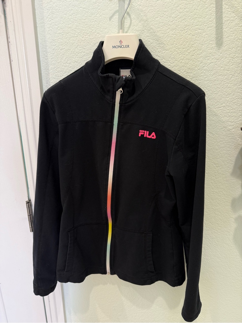Fila Black Jacket with Rainbow Center Zip and Pink Logo